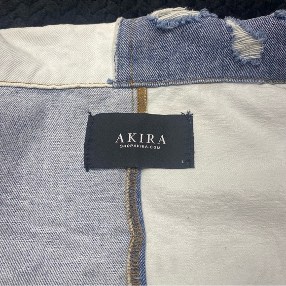 AKIRA Women’s Blue and White Patchwork Denim Jacket LG Light Distressing RUGGED - Picture 9 of 12